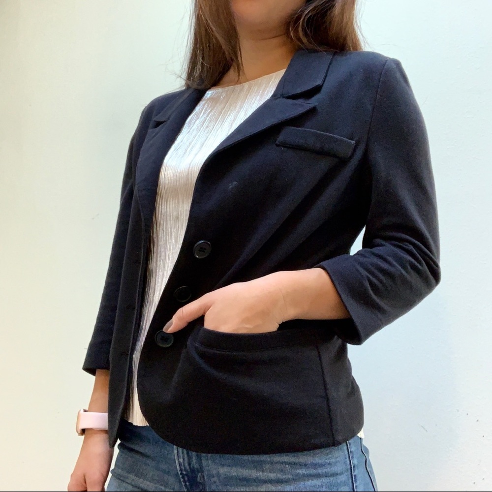 Black Blazer Quarter Sleeve Knit With Pockets M